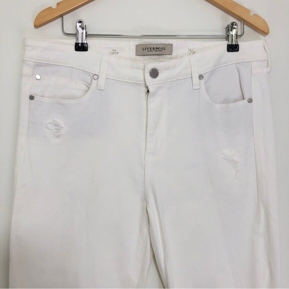 Liverpool The Crop Jeans Size 16 White Atrium Distressed Raw Hem Tapered Leg - Picture 2 of 9